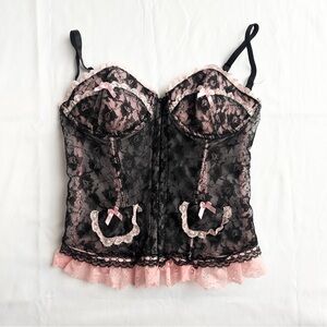 Vintage Y2K Dreamgirl Maid Lingerie Glam Lace & Ruffle Corset Top 💝 Size 34B